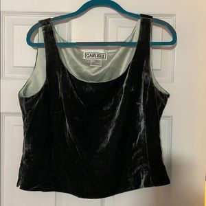 Green Velvet Cropped Top, Silk Lined, Side zip
